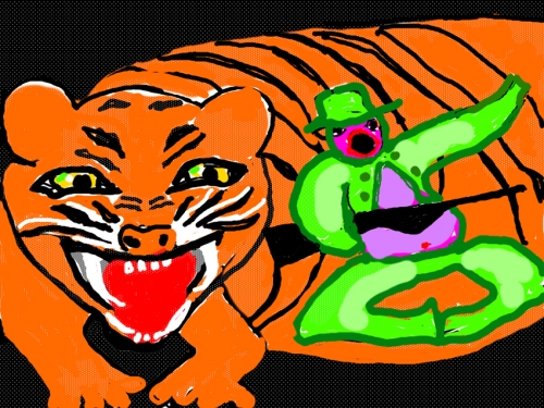 Am liebsten frisst der Tiger Jäger, ganz legitim. 